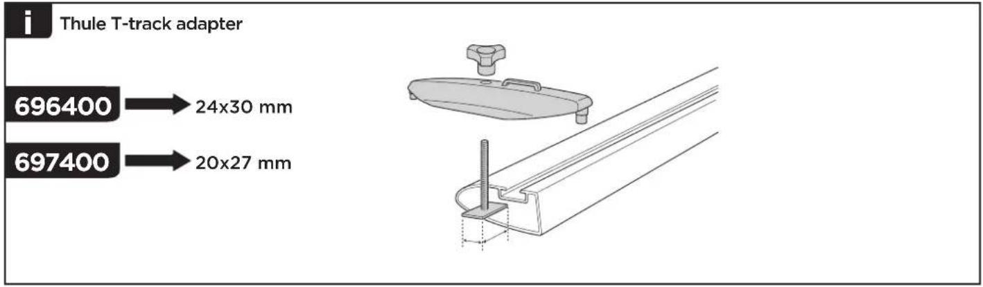 i Thule T-track adapter 696400 → 24x30 mm 697400 → 20x27 mm