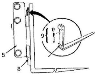 Technical diagram showing a mechanical assembly with numbered components and an inset magnified view of a tool or bracket.