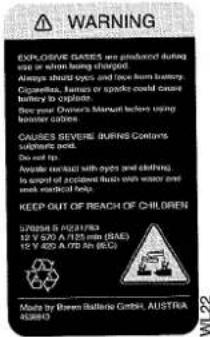 WARNING EXPLOSIVE GAMES ARE PRODUCED DURING USE OR WHICH BEARING CHARGED Always exhaust oysters and dust from burning. Cigarettes, flasks or sparks could cause buttering to be replaced. Bee very Owners Manual below using booster crouches. CAUSES SEVERE. BURNS CONTAINS satisfyceeds. Do not use it. Avoid the accident with oysters and clothing. Is a result of accidented dust with water and dark water/cooling help. KEEP OUT OF REACH OF CHILDREN 570000 R 10237182 12 V 520 A 125 mm (RMS) 12 V 420 A 720 An (60) Made by Brown Ballerie GmbH, AUSTRIA 433800