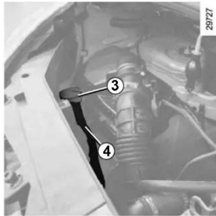 Technical diagram of a car engine showing labeled parts with numbers 3 and 4, likely indicating engine components or parts.