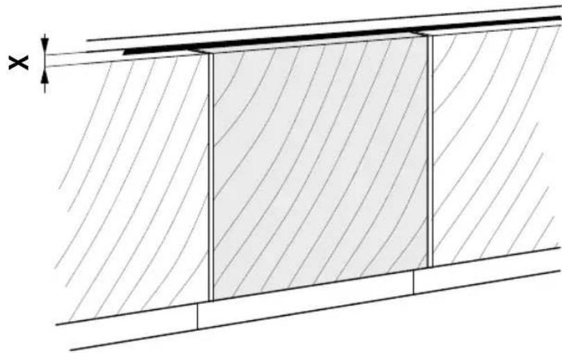 Technical diagram showing a cross-section of a structural panel with hatched fill and dimension line (no text or symbols).