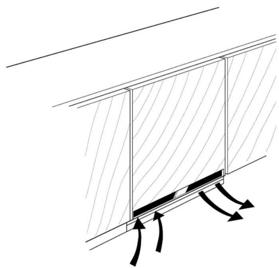 Diagram of a window frame structure with directional arrows indicating flow or movement (no text or symbols)