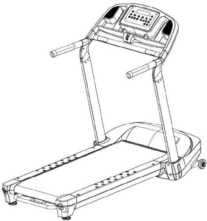 Line drawing of a standard treadmill with adjustable arms and control panel (no text or symbols)