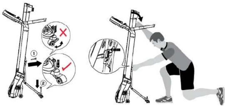 Illustration showing two exercises: one of a mobility scooter with labeled instructions and the other of a person stretching their back.