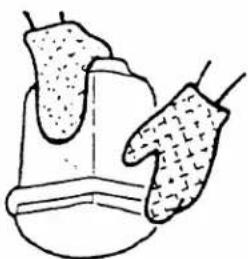 Illustration of a hand holding a piece of bread with visible filling (no text or symbols)