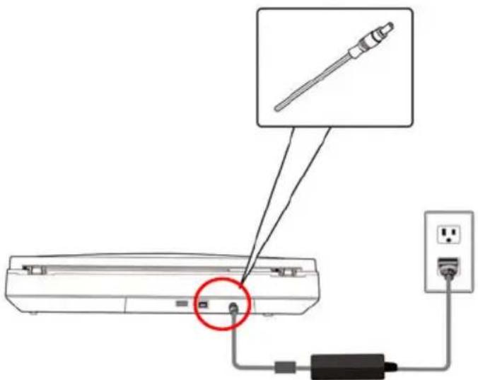 Diagram showing connection between a device with a cable and plug, highlighting a red circle on the device's cable.
