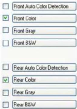 Front Auto Color Detection ✓ Front Color □ Front Gray □ Front B&W □ Rear Auto Color Detection ✓ Rear Color □ Rear Gray □ Rear B&W
