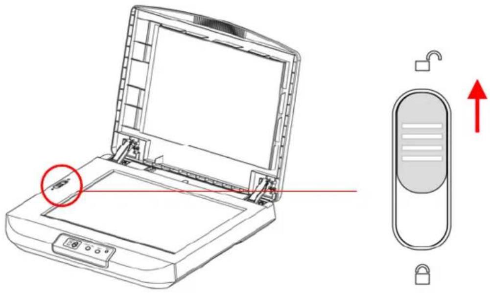 Diagram showing a laptop with an open screen and a device with a lock, alongside a directional arrow indicating movement or orientation.