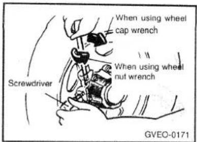 When using wheel cap wrench When using wheel nut wrench Screwdriver GVEO-0171