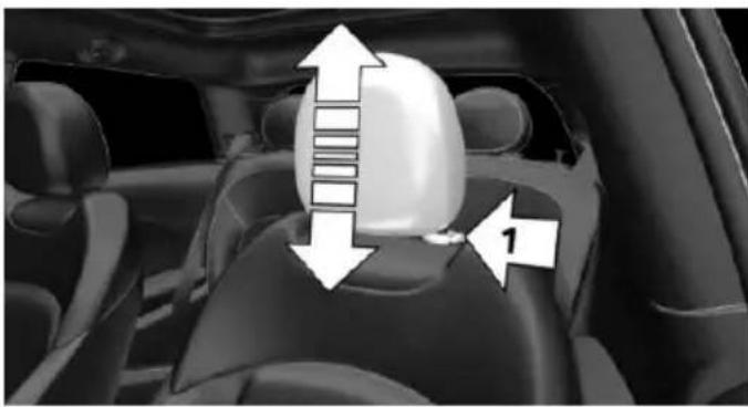Interior view of a car showing a white vehicle headrest with directional arrows indicating flow or movement (no text or symbols)