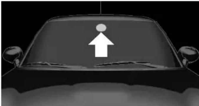 Front view of a car with a white upward arrow symbol on the windshield (no text or labels)