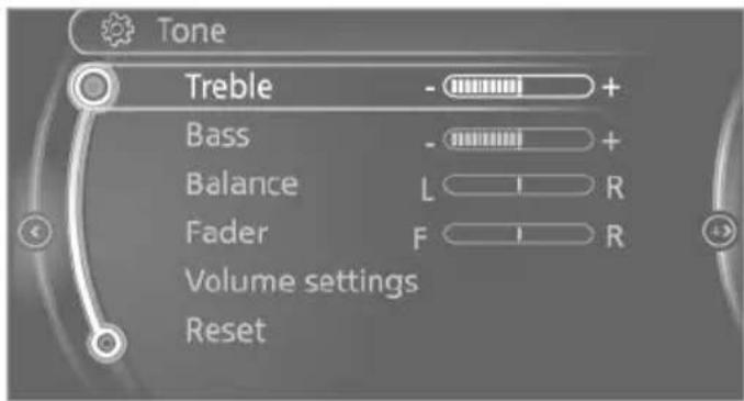Tone Treble - + Bass - + Balance L R Fader F R Volume settings Reset