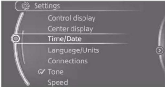 Settings Control display Center display Time/Date Language/Units Connections ✓ Tone Speed