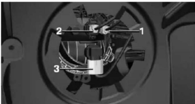 Technical diagram of a mechanical component with numbered parts labeled 1, 2, and 3