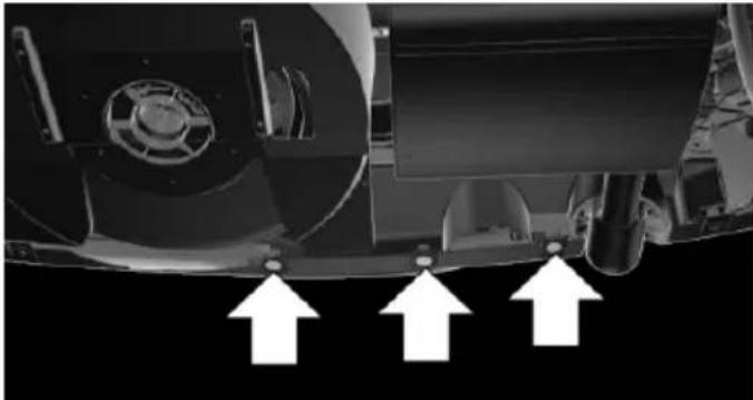Mechanical assembly diagram showing three white arrows pointing upward to a component (no text or symbols present)