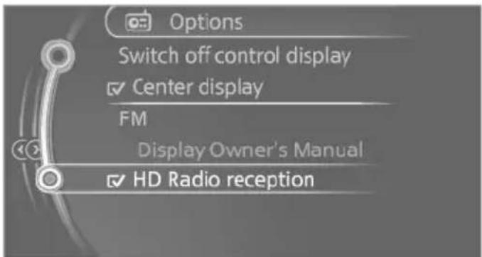 Options Switch off control display ✓ Center display FM Display Owner's Manual ✓ HD Radio reception