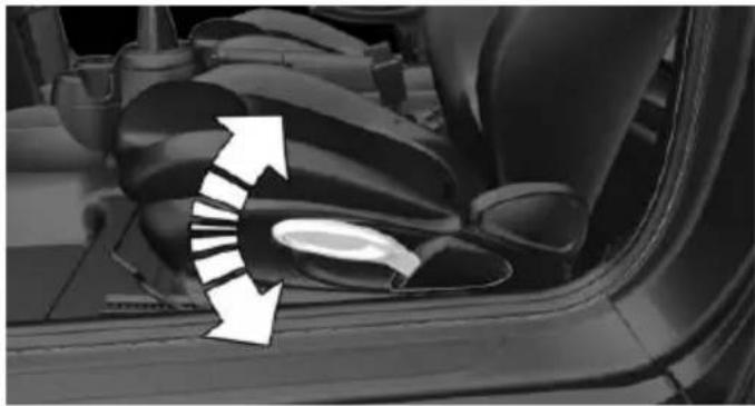 Close-up of a car's side panel showing a highlighted vehicle component with directional arrows (no text or symbols)