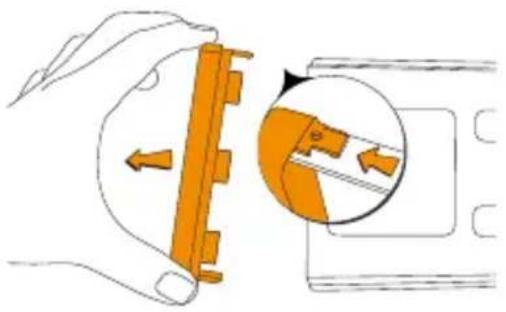 Illustration of a hand holding a mechanical component with an inset showing a close-up of a disassembled part (no text or symbols present)