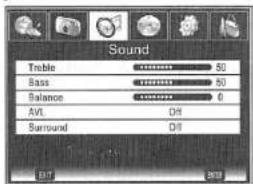 Sound Table 50 Bass 50 Balance 0 AVL OH Surround D/I