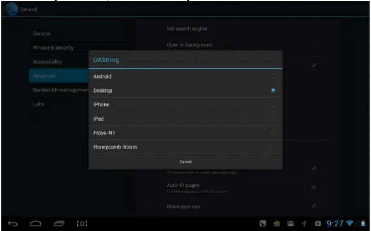 General Set search engine Open in background UASstring Android Desktop iPhone iPad Froyo-N1 Honeycomb-Xoom Cancel Store default of empty-textured pages Auto-fit pages turned outpage at http://www.honeycomb-xoom/ Block pop-ups