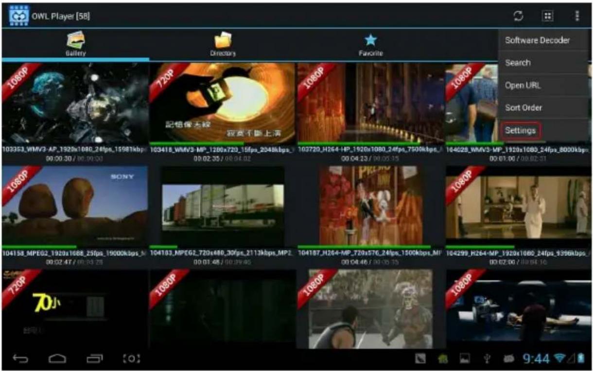 OWL Player [58] Gallery Directory Favorite Software Decoder Search Open URL Sort Order Settings 1080P 720P 1080P 103353_WMV3-AP_1920x1080_24fps_15981kbps_00:00:30 / 00:00:00 103418_WMV3-MP_1200x720_15fps_2048kbps_00:02:35 / 00:04:02 103720_H264-HP_1920x1080_24fps_7500kbps_00:04:23 / 00:05:35 104028_…