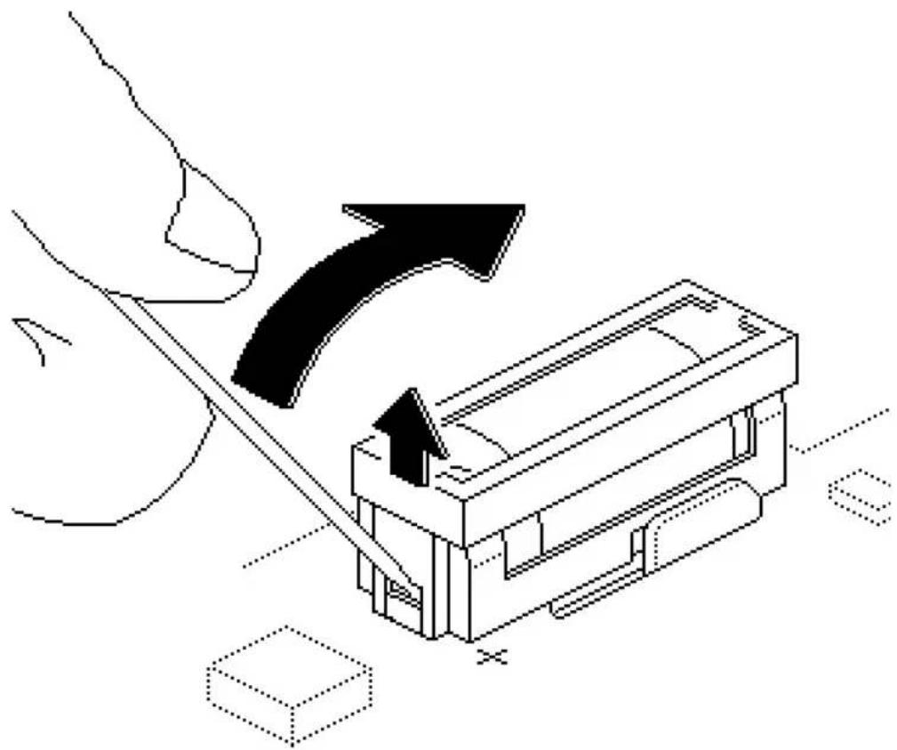 Diagram showing a hand using a tool to adjust or install a device component, with no visible text or symbols.