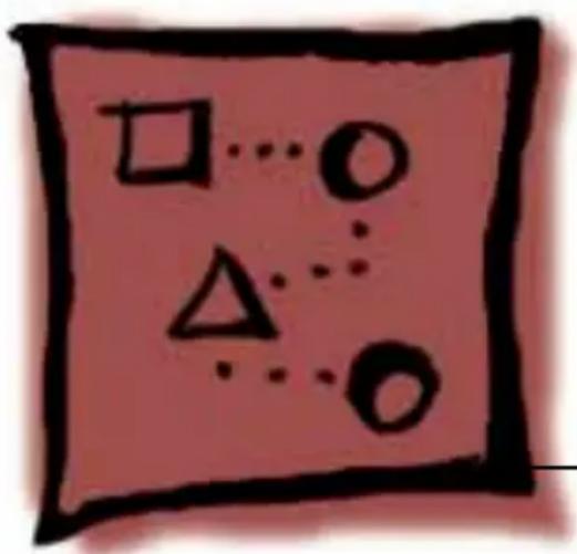 Abstract geometric shapes including squares, triangles, and circles on a red background (no text or symbols)