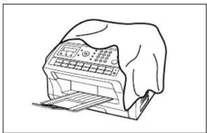 Line drawing of a printer with paper feed and a cloth cover (no text or symbols)