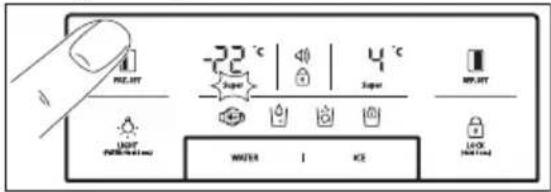 PUE, OFF 22 °C Super 4 °C Super MIP, OFF LIGHT POWER 1000000 WATER 1 ICE LOCK (900 MHz)