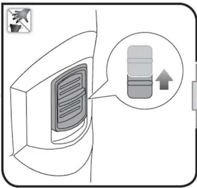 Diagram showing a device with ventilation slots and an icon of a device with an upward arrow, accompanied by a warning symbol.