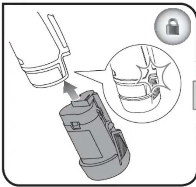 Diagram showing a device being inserted into a lock, with an inset close-up of the lock mechanism (no text or symbols present)