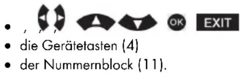 • , , ▲ ▼ OK EXIT • die Gerätetasten (4) • der Nummernblock (11).