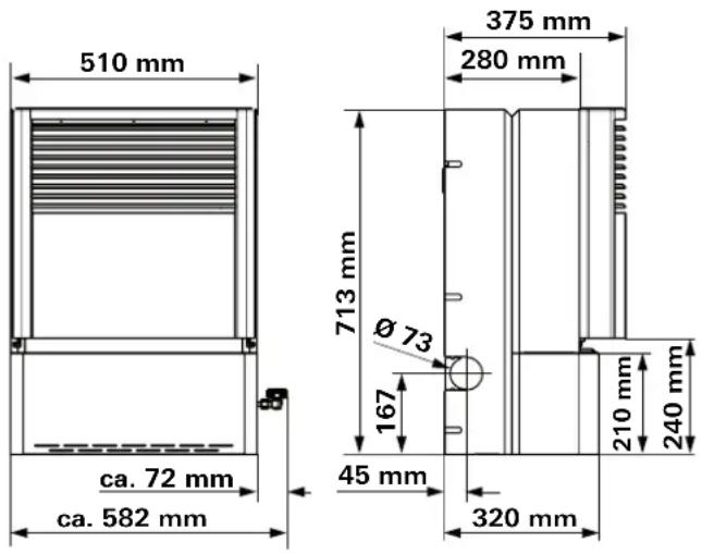 510 mm ca. 72 mm ca. 582 mm 375 mm 280 mm 713 mm Ø 73 167 45 mm 320 mm 210 mm 240 mm