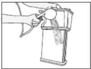 Line drawing of a hand using a tool to lift a cylindrical object into a base (no text or symbols)