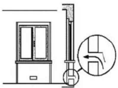 Technical line drawing of a vertical structure with an inset showing a curved pipe or pipe connection (no text or symbols)