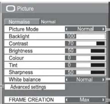 Image Normaliser Normal Mode image Normal Rétroéclairage 100 Contraste 70 Luminosité 50 Couleur 0 Teinte 0 Netteté 50 Balance des blancs Normal Paramètres avancés CRÉATION D'IMAGES Max