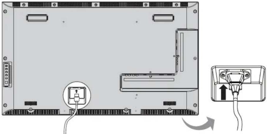 Diagram of a device rear panel with cable routing and a close-up view showing internal components (no text or symbols)