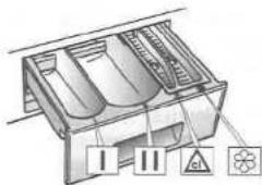 Technical diagram of a device with labeled components including warning symbols and a gear symbol