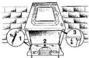 Technical diagram of a vehicle's front view with labeled components and measurement indicators