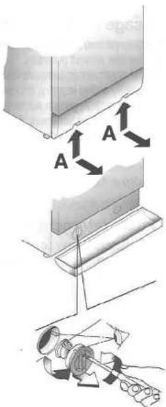 Technical diagram illustrating mechanical assembly with labeled components A and directional arrows indicating motion or force