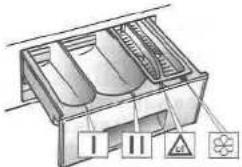 Technical diagram of a device with labeled components and warning symbols