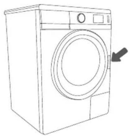 Line drawing of a washing machine with a door and front panel, showing no text or symbols.