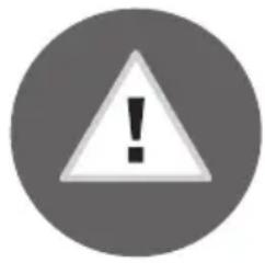 Warning symbol: a white triangle with an exclamation mark inside, set against a gray circular background (no text or numbers)