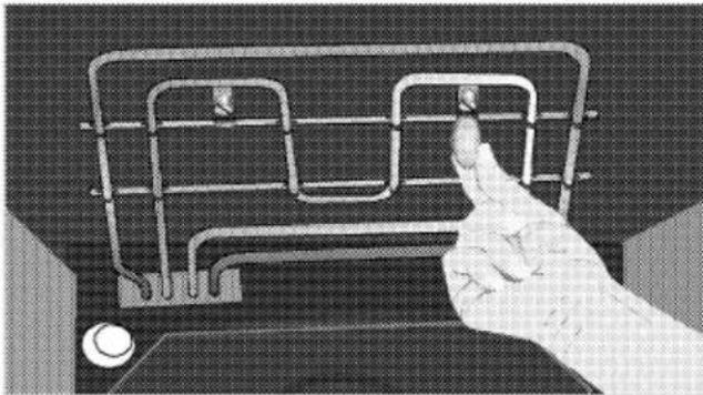 Hand pressing a grid on a computer monitor (no visible text or symbols)