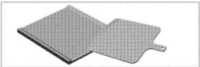 3D rendered image of a folded paper or sheet with a small rectangular cutout on the right side (no text or symbols)