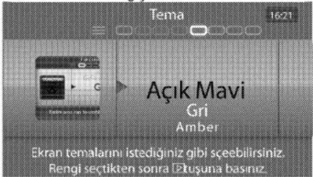 Tema 16:21 Açık Mavi Gri Amber Ekran temalarını istediğiniz gibi şceebilirsiniz. Rengi seçikten sonra ➤tuşuna basınız