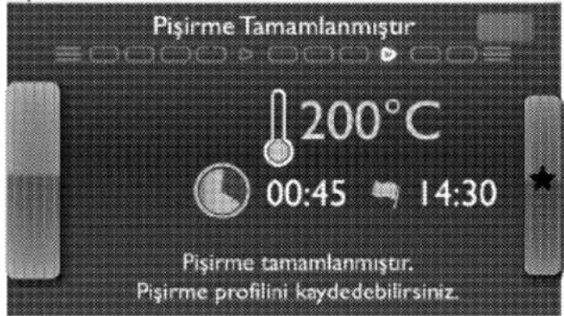 Pişirme Tamamlanmıştır 200°C 00:45 14:30 Pişirme tamamlanmıştır. Pişirme profilini kaydedebilirsiniz.