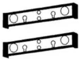 Two identical black rectangular electronic components with circular and light bulb symbols, no text or labels present.