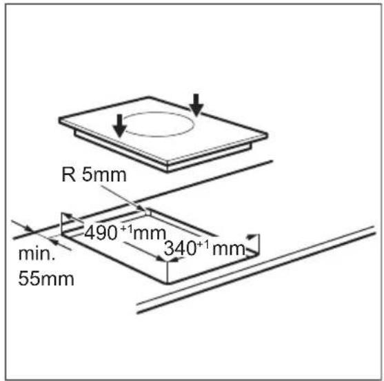 R 5mm 490⁺¹mm 340⁺¹mm min. 55mm