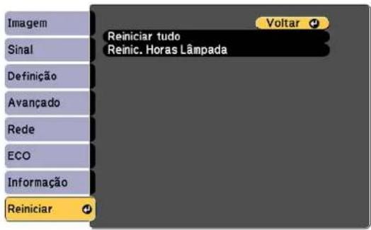 Imagem Sinal Definição Avançado Rede ECO Informação Reiniciar Reiniciar tudo Reinic. Horas Lâmpada Voltar